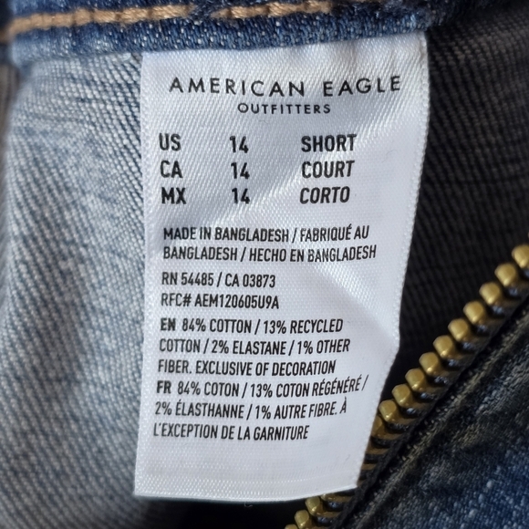 American Eagle Flare Overalls Adjustable Zipper Front Raw Hem Jeans, sz 14 Short - Picture 6 of 12